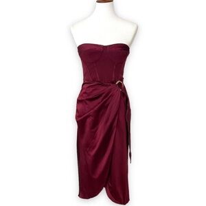 Jonathan Simkhai - Burgundy Strapless bustier Wrap Dress - Midi - Size 6